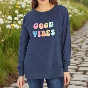 Wildfox Good Vibes Comfy Lightweight Crewneck Novelty Fun Rainbow Women's L
